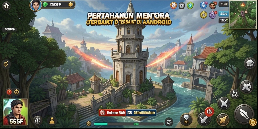Tampilan gameplay 555F menara pertahanan yang menegangkan.