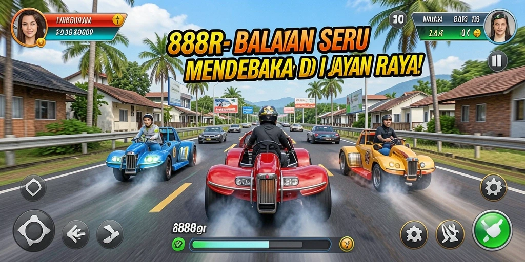 Tampilan gameplay Racing yang intens dan mendebarkan di 888R.