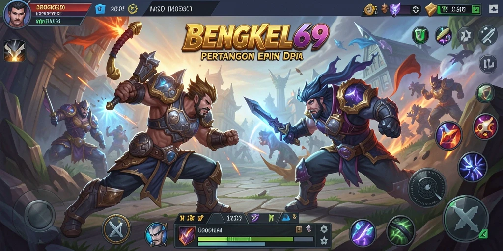 Gameplay seru BENGKEL69 di arena perang MOBA.