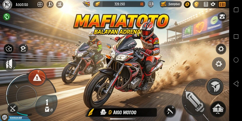 Tampilan gameplay seru MAFIATOTO saat balapan motor cepat.