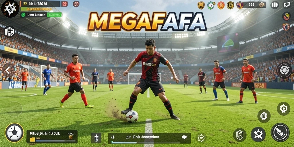 Tampilan mengesankan dari gameplay MEGAFAFA dengan aksi sepak bola yang seru.