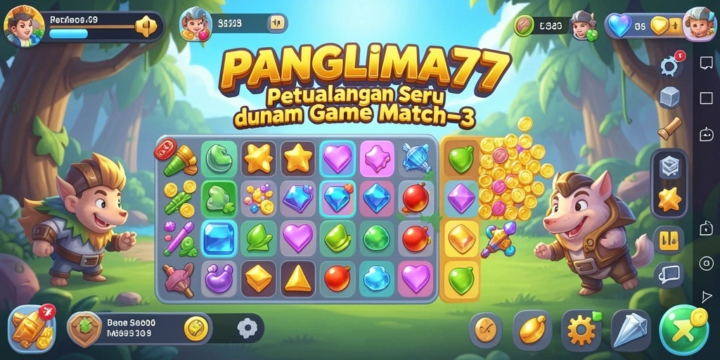 Screenshot gameplay PANGLIMA77 menunjukkan aksi mencocokkan elemen Match-3 yang seru.
