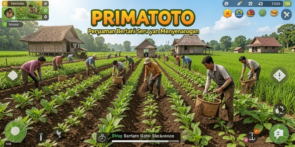 Tampilan gameplay PRIMATOTO yang menampilkan aktivitas bertani.