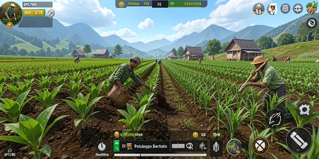 Gameplay RP6789 dengan suasana pertanian yang hidup dan penuh warna.