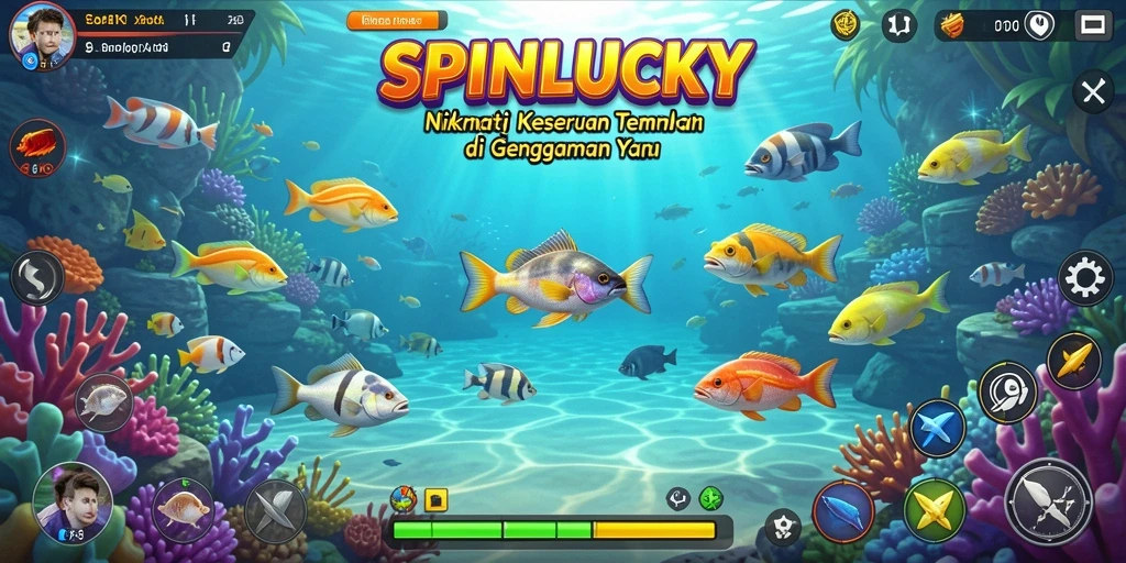 Gameplay seru dalam SPINLUCKY menembak ikan di lautan.
