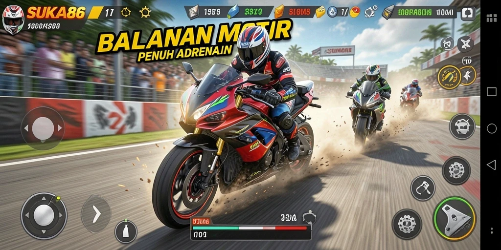 Gameplay balapan motor yang mendebarkan di SUKA86.